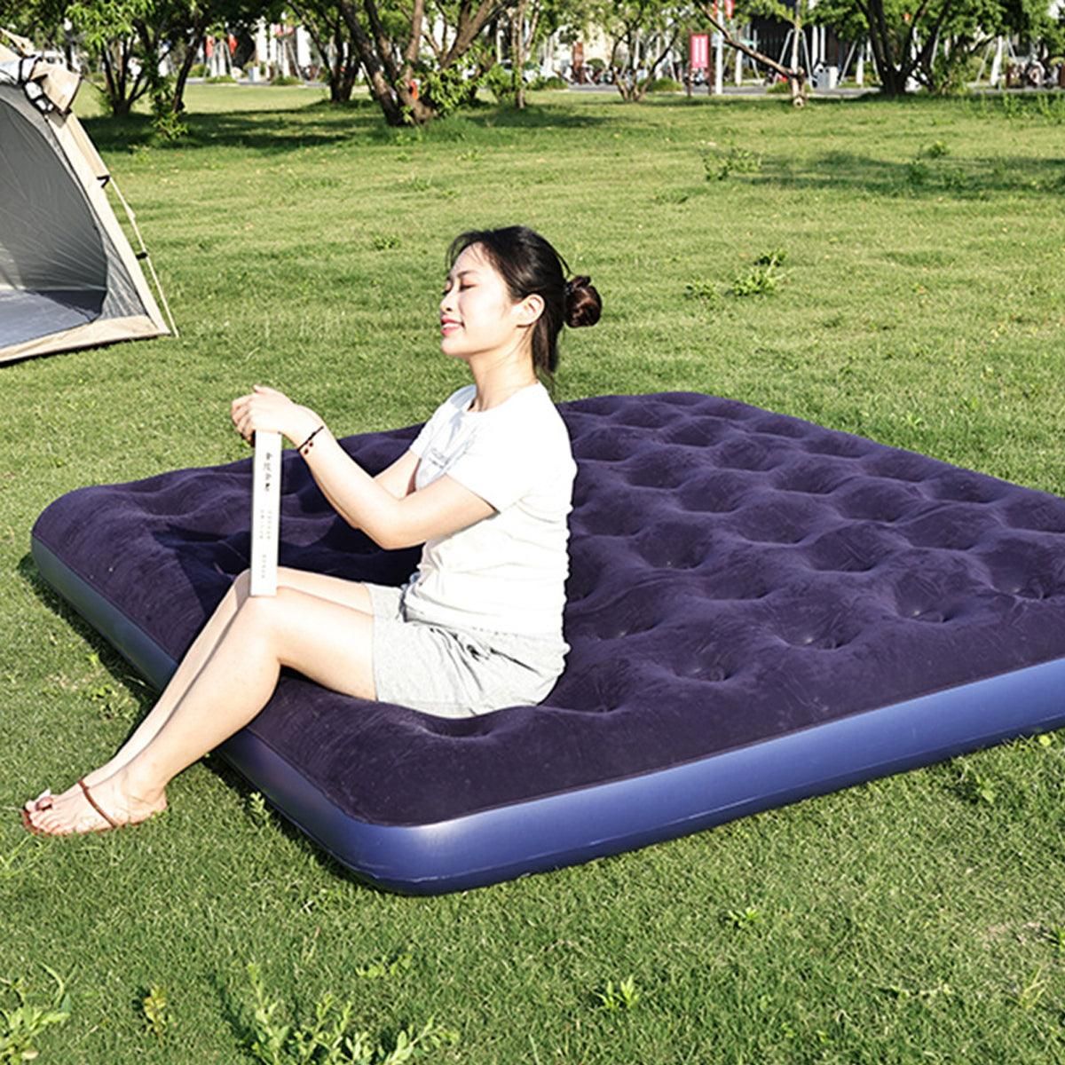 Single Inflatable Airbed 186x96cm Easy Inflate Flocked Air Mattress for Camping Guests V528-LAZY-MATTRESS-BLUE-759938