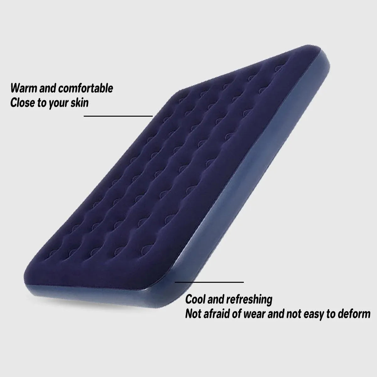 Single Inflatable Airbed 186x96cm Easy Inflate Flocked Air Mattress for Camping Guests V528-LAZY-MATTRESS-BLUE-759938