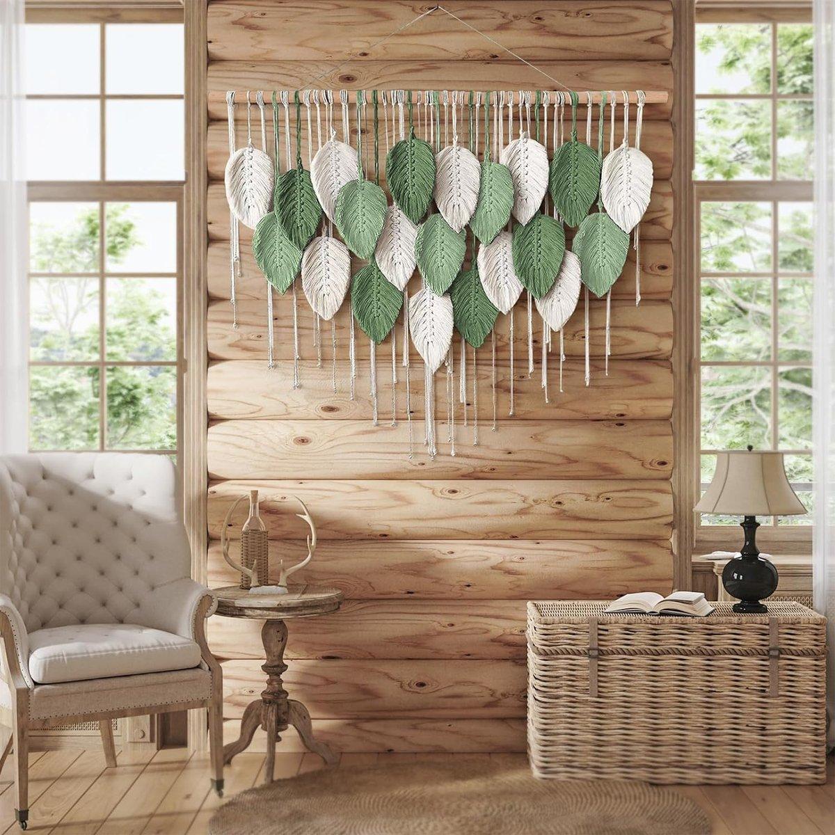 Cotton Rope Woven Leaves Tapestry Wall Hanging for Living Room Bedroom Decor V528-LEAF-TAPESTRY-21-760541