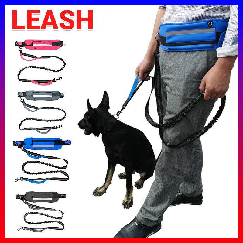 Hands Free Dog Leash Adjustable Lead with Waist Belt Bag for Walking Jogging Running - Black+Grey V528-LEASH-BLACKGREY-519319
