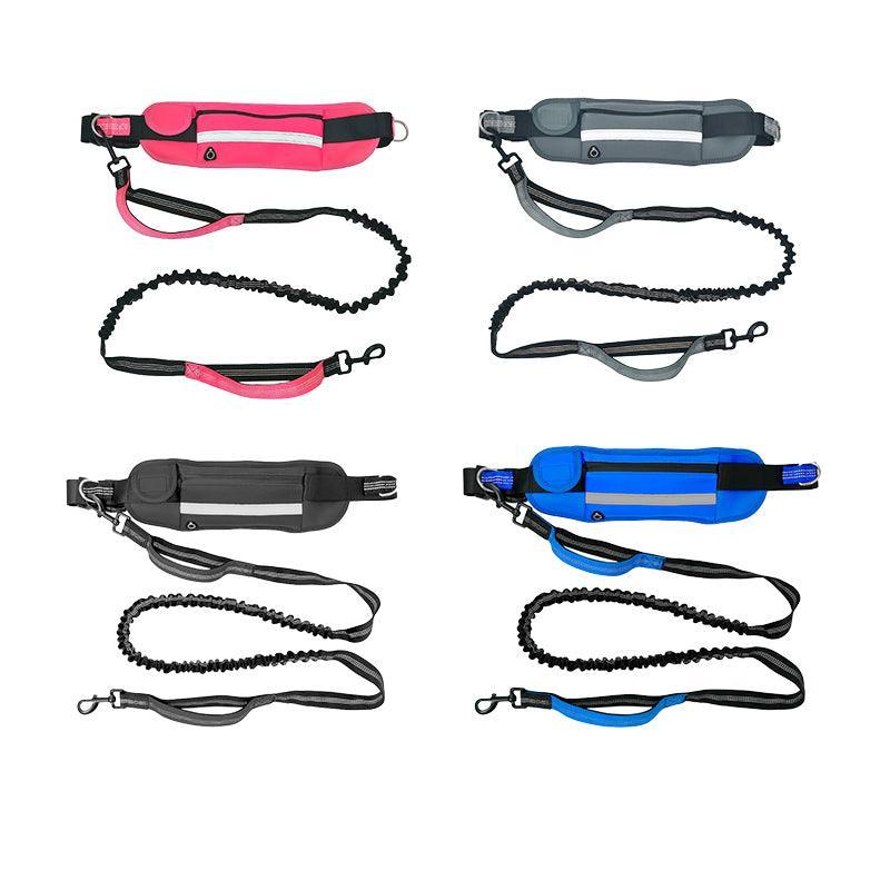 Hands Free Dog Leash Adjustable Lead with Waist Belt Bag for Walking Jogging Running - Black+Grey V528-LEASH-BLACKGREY-519319