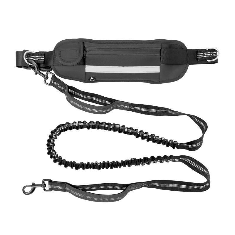 Hands Free Dog Leash Adjustable Lead with Waist Belt Bag for Walking Jogging Running - Black+Grey V528-LEASH-BLACKGREY-519319