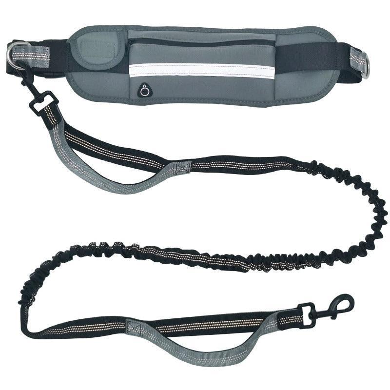 Hands Free Dog Leash Adjustable Lead with Waist Belt Bag for Walking Jogging Running - Black+Grey V528-LEASH-BLACKGREY-519319
