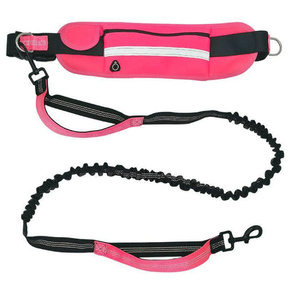 Hands Free Dog Leash Adjustable Lead with Waist Belt Bag for Walking Jogging Running - Black+Pink V528-LEASH-BLACKPINK-880553