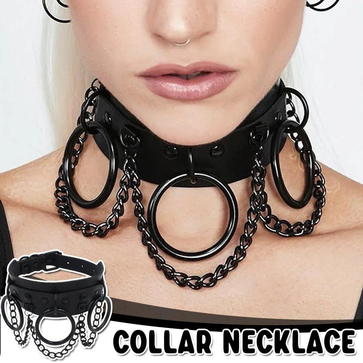 PU Leather Collar Necklace Lock Chain Necklace for Women Fashion Neck Sleeve V528-LEATHER-COLLAR-BLACK-867825