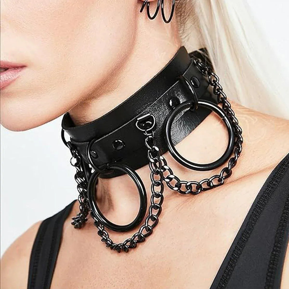 PU Leather Collar Necklace Lock Chain Necklace for Women Fashion Neck Sleeve V528-LEATHER-COLLAR-BLACK-867825