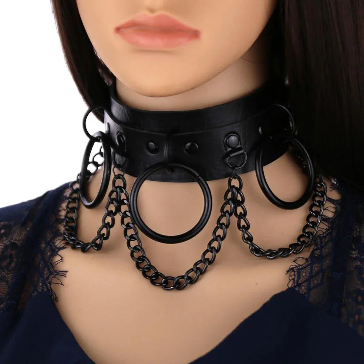 PU Leather Collar Necklace Lock Chain Necklace for Women Fashion Neck Sleeve V528-LEATHER-COLLAR-BLACK-867825