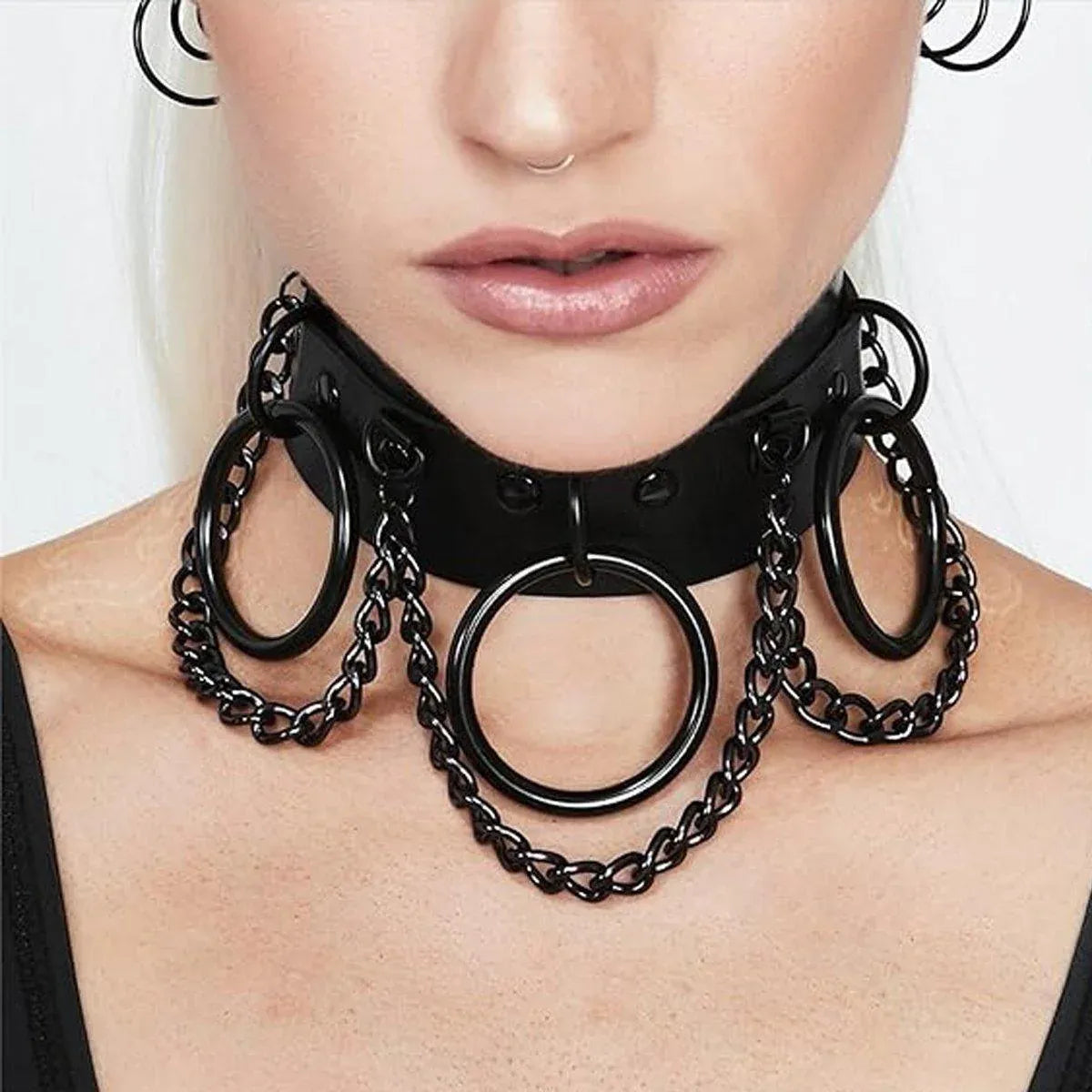 PU Leather Collar Necklace Lock Chain Necklace for Women Fashion Neck Sleeve V528-LEATHER-COLLAR-BLACK-867825