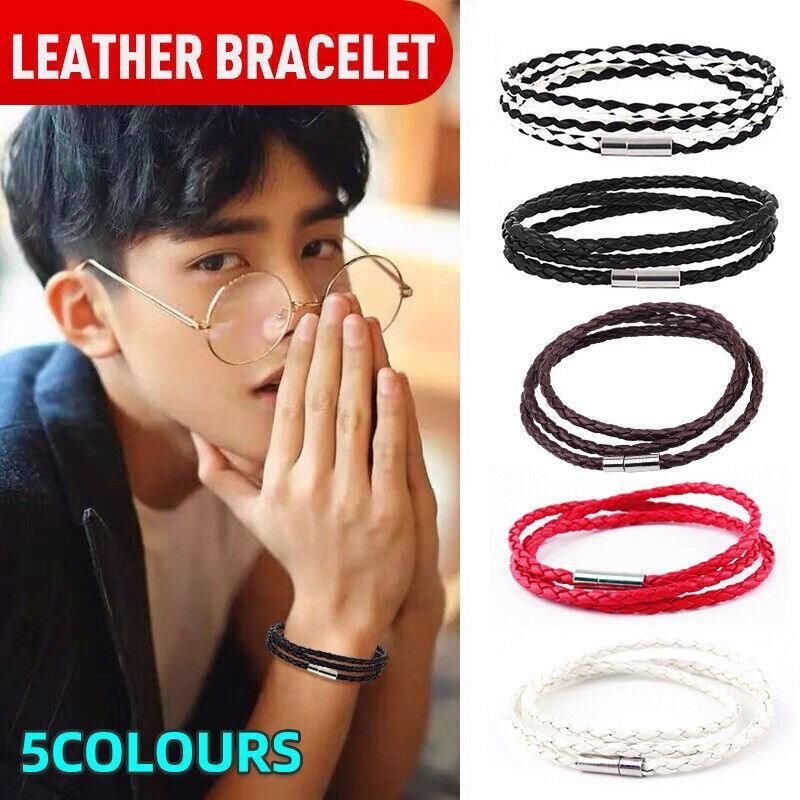 1Pc New Fashion Men Women Three Laps Pu Leather Bracelet Wristband Bangle Punk - Black V528-LEATHERBRACELET-BLACK-607278