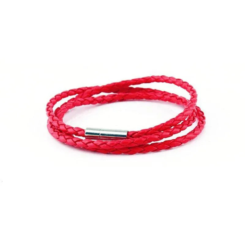 1Pc New Fashion Men Women Three Laps Pu Leather Bracelet Wristband Bangle Punk - Red V528-LEATHERBRACELET-RED-172316