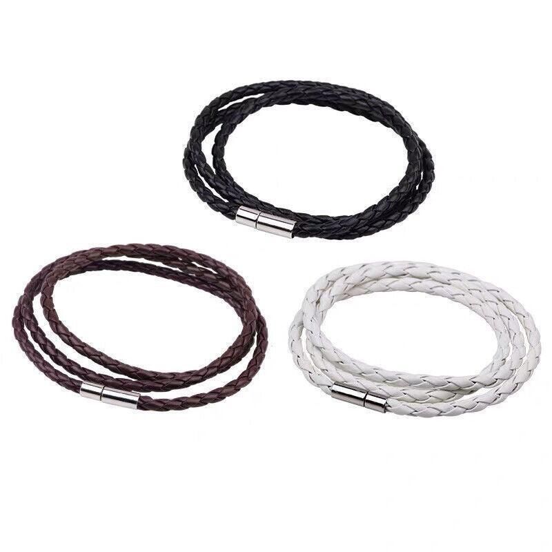 1Pc New Fashion Men Women Three Laps Pu Leather Bracelet Wristband Bangle Punk - White V528-LEATHERBRACELET-WHITE-610804