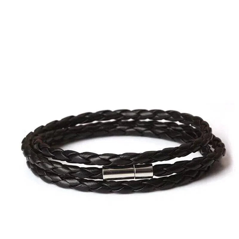 1Pc New Fashion Men Women Three Laps Pu Leather Bracelet Wristband Bangle Punk - White V528-LEATHERBRACELET-WHITE-610804