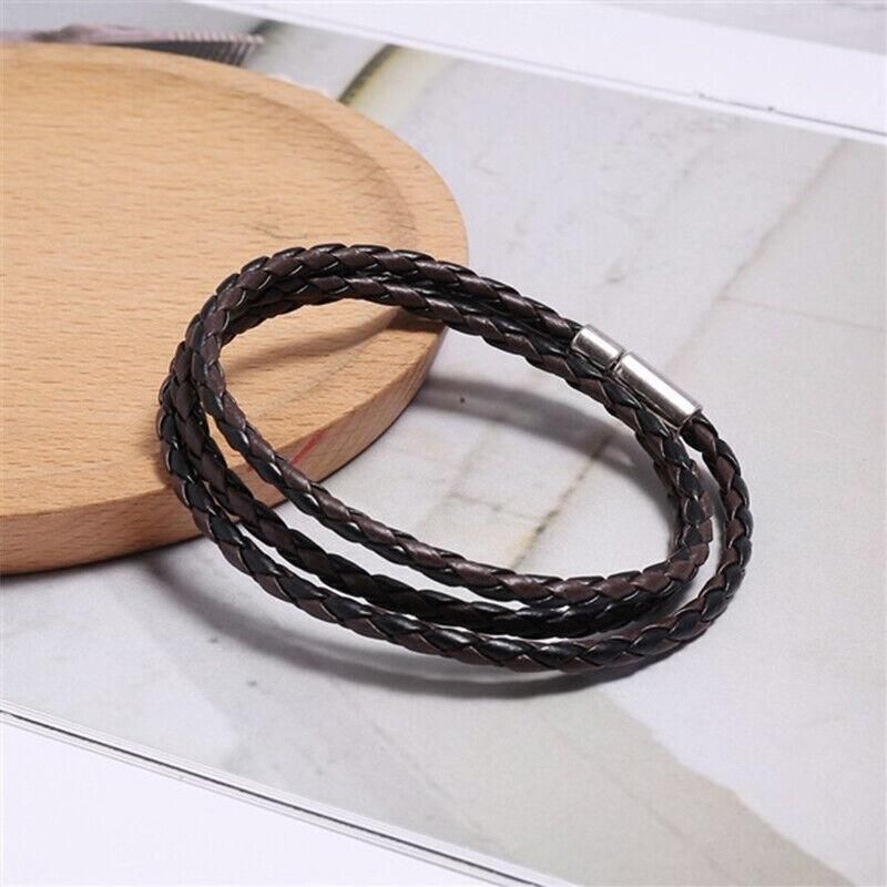 1Pc New Fashion Men Women Three Laps Pu Leather Bracelet Wristband Bangle Punk - White V528-LEATHERBRACELET-WHITE-610804