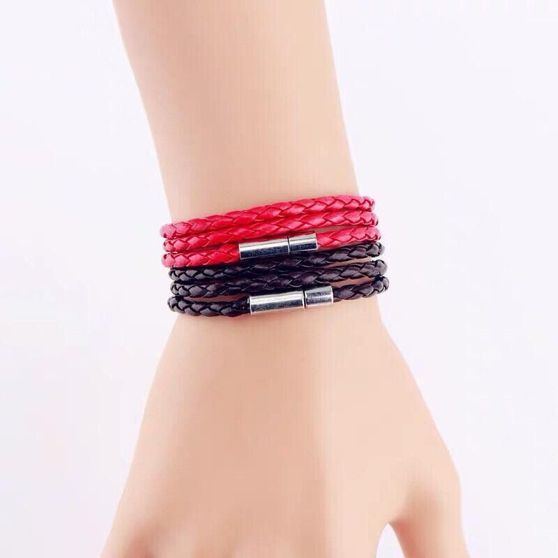 1Pc New Fashion Men Women Three Laps Pu Leather Bracelet Wristband Bangle Punk - White V528-LEATHERBRACELET-WHITE-610804