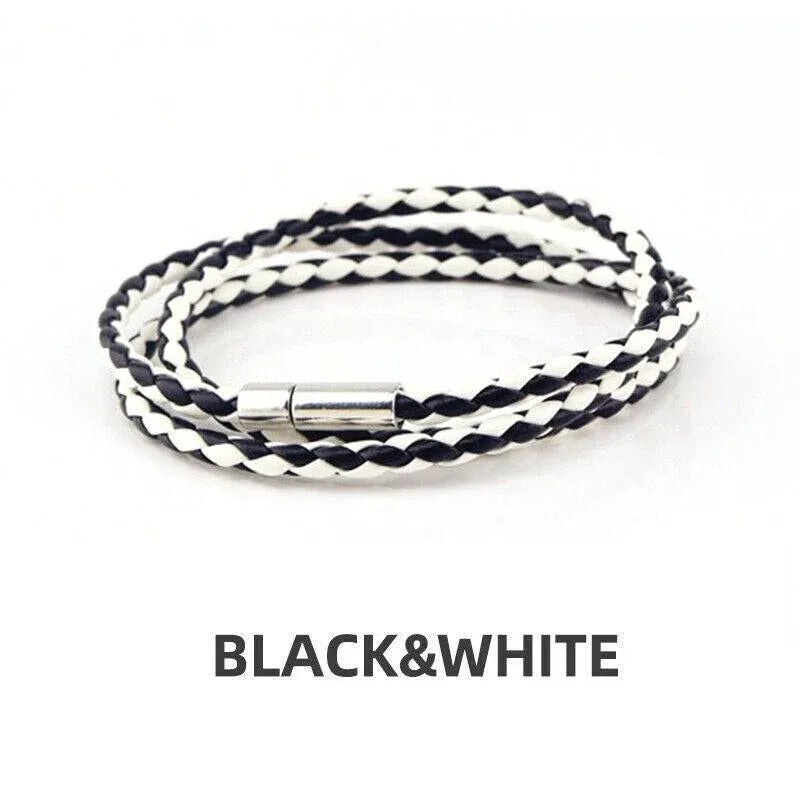 1Pc New Fashion Men Women Three Laps Pu Leather Bracelet Wristband Bangle Punk - White V528-LEATHERBRACELET-WHITE-610804