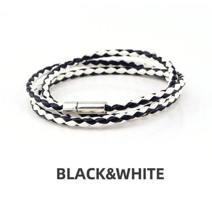 1Pc New Fashion Men Women Three Laps Pu Leather Bracelet Wristband Bangle Punk - White V528-LEATHERBRACELET-WHITE-610804