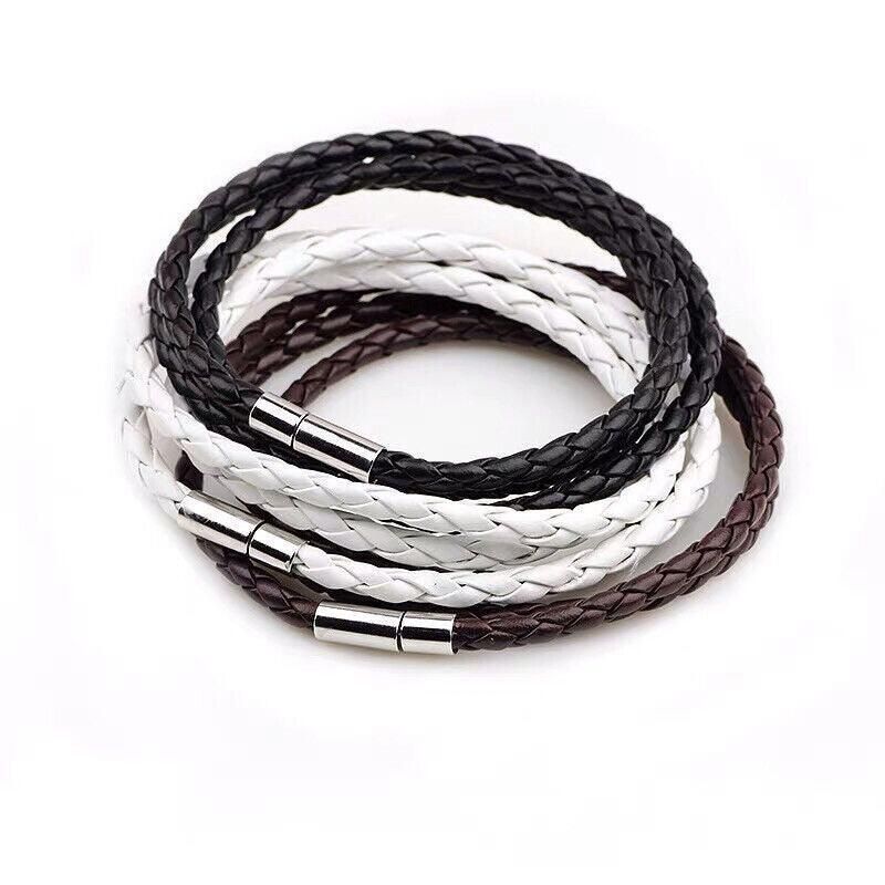 1Pc New Fashion Men Women Three Laps Pu Leather Bracelet Wristband Bangle Punk - White V528-LEATHERBRACELET-WHITE-610804
