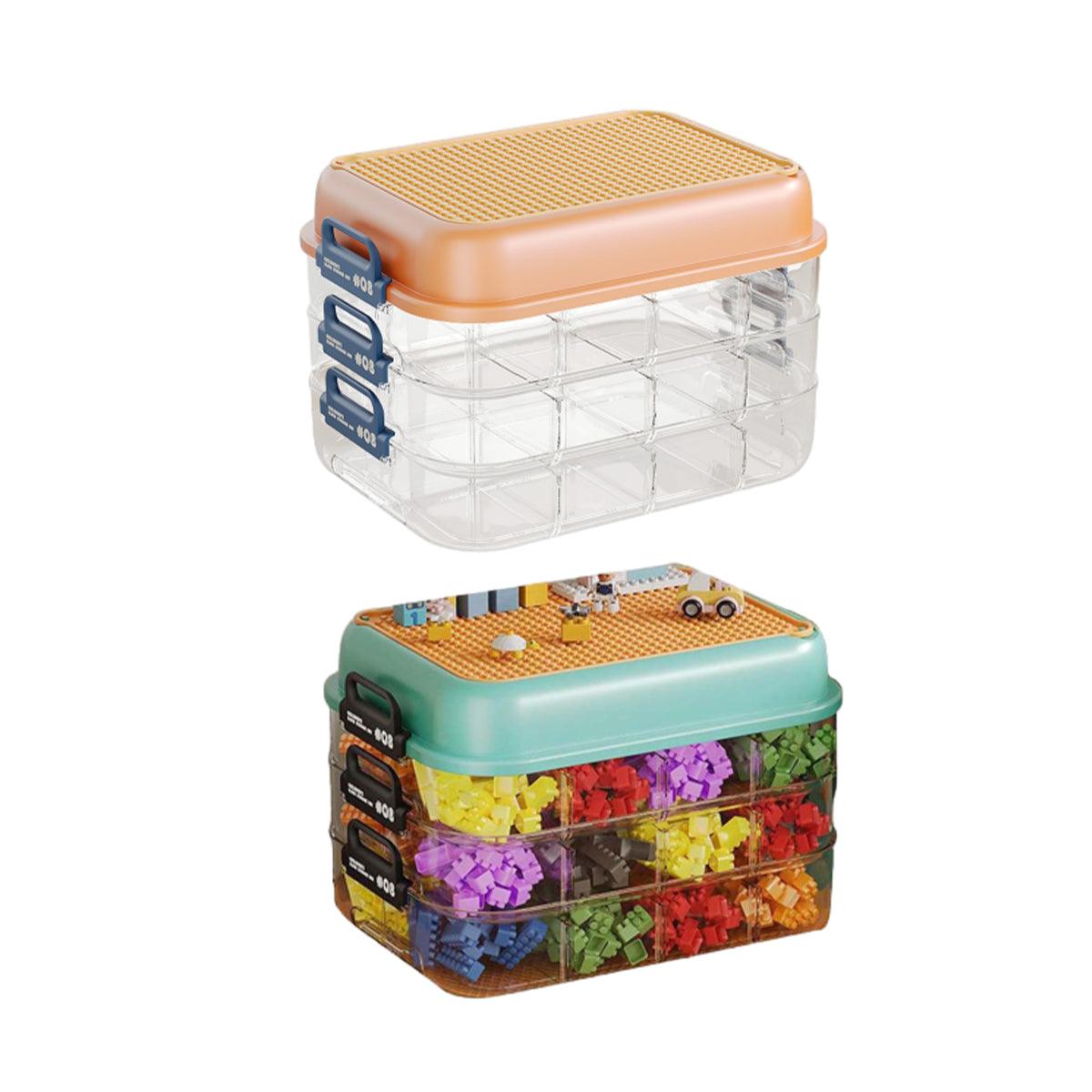 3-Layer Stackable Storage Box for Building Blocks Toy Organizer with Sorting Trays - Orange V528-LEGO-STORAGE-ORANGE-894536