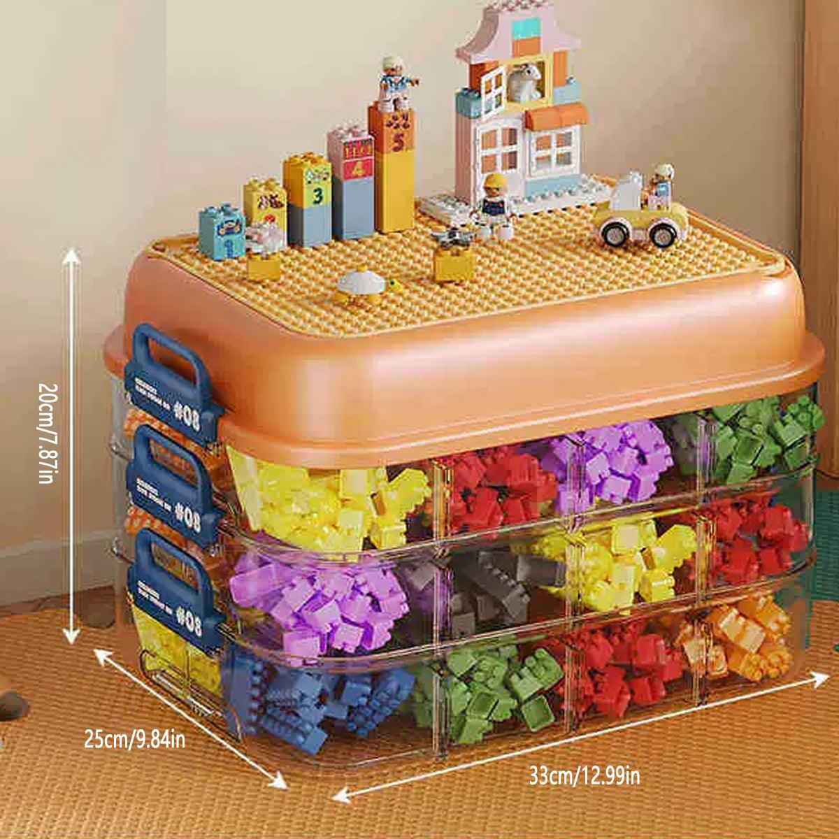 3-Layer Stackable Storage Box for Building Blocks Toy Organizer with Sorting Trays - Orange V528-LEGO-STORAGE-ORANGE-894536