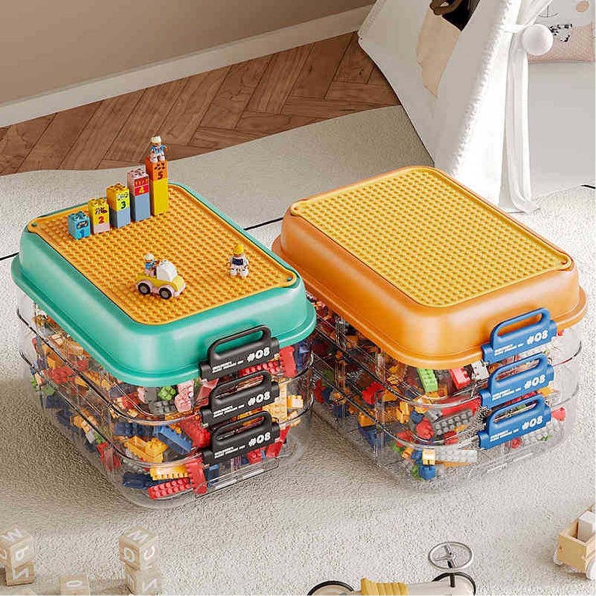 3-Layer Stackable Storage Box for Building Blocks Toy Organizer with Sorting Trays - Orange V528-LEGO-STORAGE-ORANGE-894536