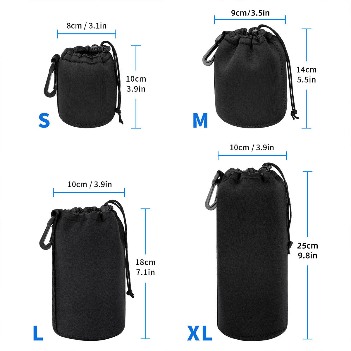 4pcs DSLR Camera Lens Pouch Protective Case Tube Bag Soft Cover for SLR Storage V528-LENS-BAG-4PCS-260206