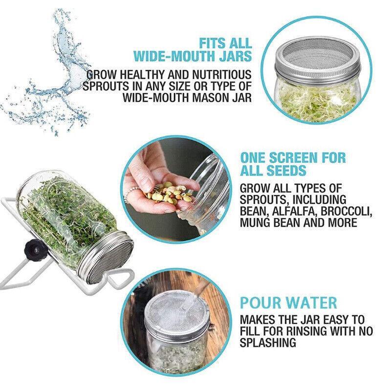 Seed Sprouting Lids Tools Strainer Screen Kits For Wide Mouth Mason Canning Jar - 1SET V528-LIDS-1SET-256301