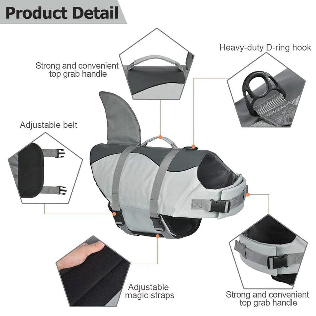 Pet Life Jacket Dog Swim Vest Outdoor Water Gear for Summer Swimming Activities - Grey L V528-LIFE-JACKET-GREY-L-770029