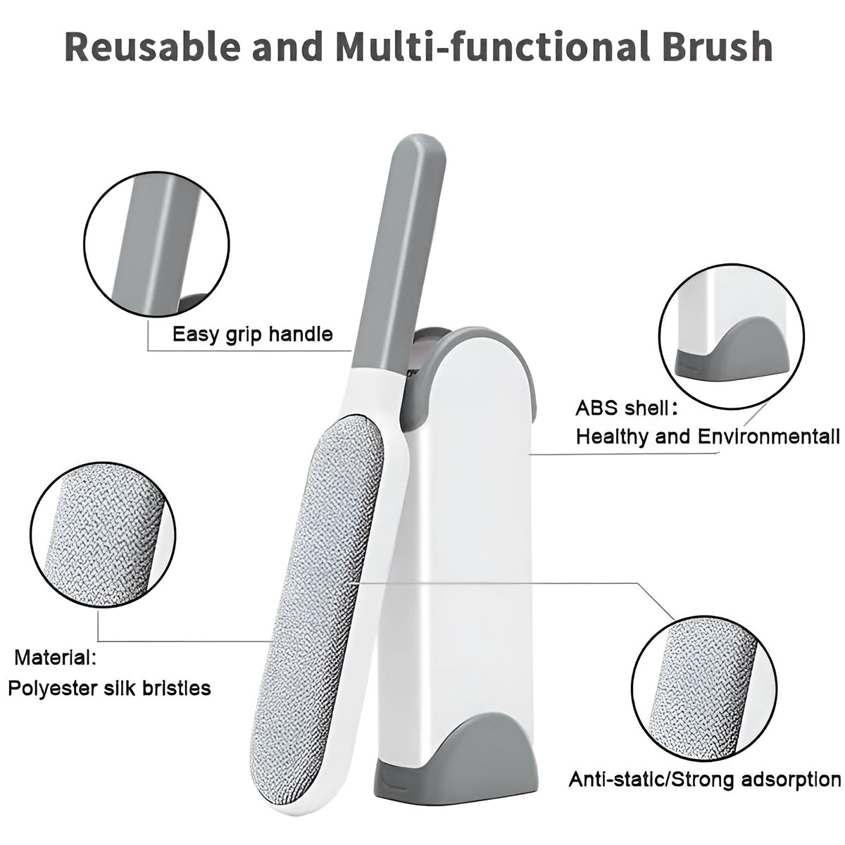 Pet Hair Remover Brush Reusable Static Lint Cleaner Clothes Carpet Sofa Bedding - Grey V528-LINT-ROLLER-GREY-411705