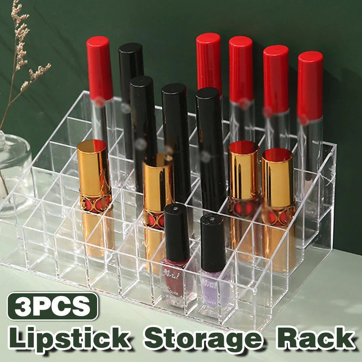 3pcs Transparent Lipstick Organizer Cosmetic Holder Storage Box for Makeup V528-LIPSTICK-STORAGE-24-3PCS-899035