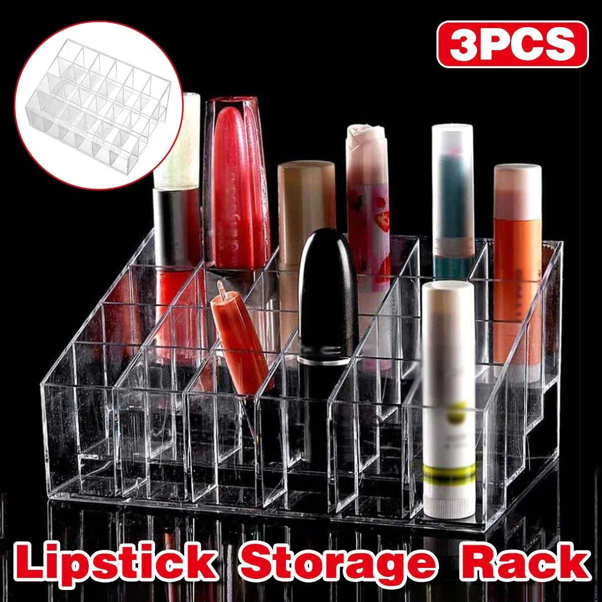 3pcs Transparent Lipstick Organizer Cosmetic Holder Storage Box for Makeup V528-LIPSTICK-STORAGE-24-3PCS-899035