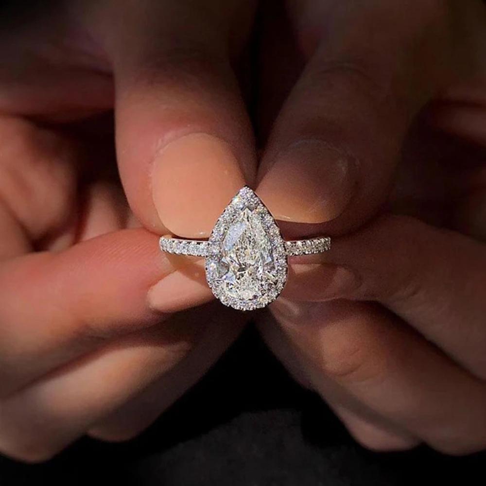 Sparkling Pear Shaped Zircon Cluster Ring Pear Shape Engagement Women Gift - 10