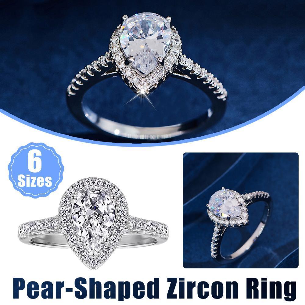 Sparkling Pear Shaped Zircon Cluster Ring Pear Shape Engagement Women Gift - 8