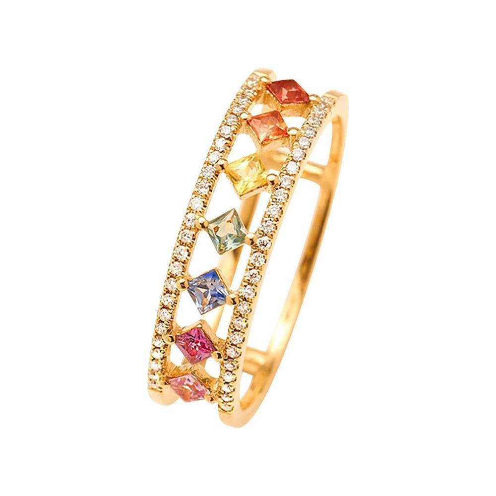 Rainbow Gold Ring Women Fashion Colorful Band Jewelry Gift 6-10 Sizes Ring - 10