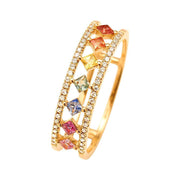 Rainbow Gold Ring Women Fashion Colorful Band Jewelry Gift 6-10 Sizes Ring - 10