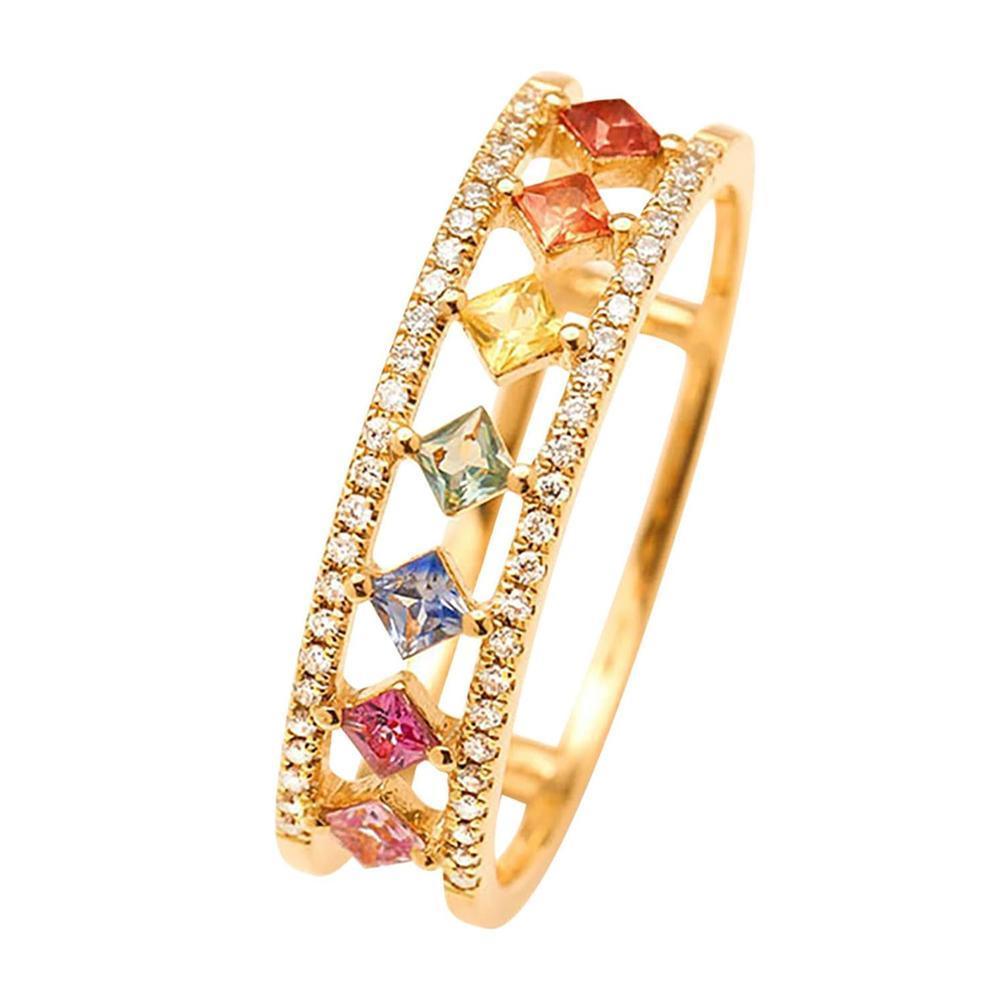 Rainbow Gold Ring Women Fashion Colorful Band Jewelry Gift 6-10 Sizes Ring - 10
