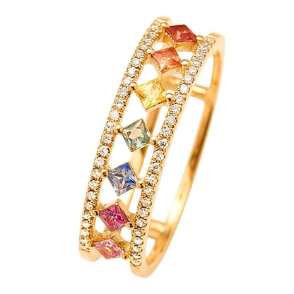 Rainbow Gold Ring Women Fashion Colorful Band Jewelry Gift 6-10 Sizes Ring - 10 V528-LK562-10-797587