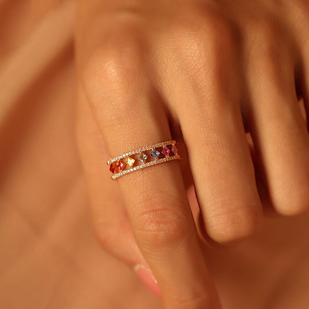 Rainbow Gold Ring Women Fashion Colorful Band Jewelry Gift 6-10 Sizes Ring - 6 V528-LK562-6-665882