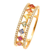 Rainbow Gold Ring Women Fashion Colorful Band Jewelry Gift 6-10 Sizes Ring - 6