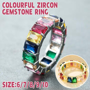 Rainbow Zircon Gemstone Ring Women's Stainless Steel Colourful Ring Size 6-10 - Silver-Multicolor-6 V528-LK67-WHITE-6-673680