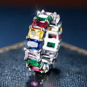 Rainbow Zircon Gemstone Ring Women's Stainless Steel Colourful Ring Size 6-10 - Silver-Multicolor-6 V528-LK67-WHITE-6-673680