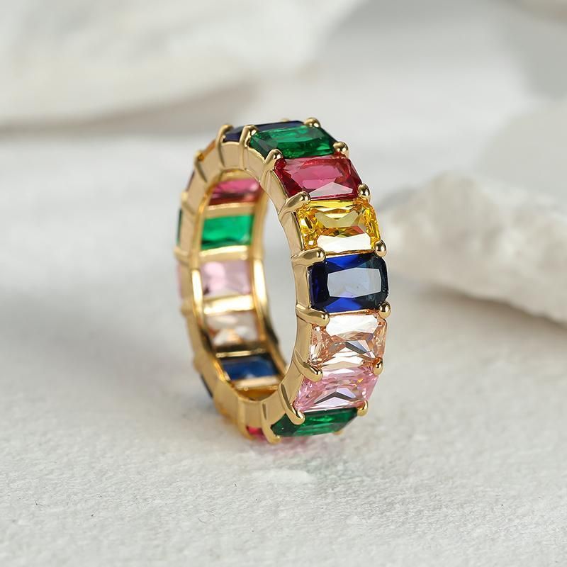 Rainbow Zircon Gemstone Ring Women's Stainless Steel Colourful Ring Size 6-10 - Silver-Multicolor-6 V528-LK67-WHITE-6-673680
