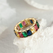 Rainbow Zircon Gemstone Ring Women's Stainless Steel Colourful Ring Size 6-10 - Silver-Multicolor-7 V528-LK67-WHITE-7-601196