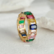 Rainbow Zircon Gemstone Ring Women's Stainless Steel Colourful Ring Size 6-10 - Silver-Multicolor-7 V528-LK67-WHITE-7-601196