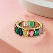 Rainbow Zircon Gemstone Ring Women's Stainless Steel Colourful Ring Size 6-10 - Silver-Multicolor-8 V528-LK67-WHITE-8-169467