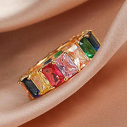 Rainbow Zircon Gemstone Ring Women's Stainless Steel Colourful Ring Size 6-10 - Silver-Multicolor-9 V528-LK67-WHITE-9-917302