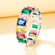 Rainbow Zircon Gemstone Ring Women's Stainless Steel Colourful Ring Size 6-10 - Silver-Multicolor-9 V528-LK67-WHITE-9-917302