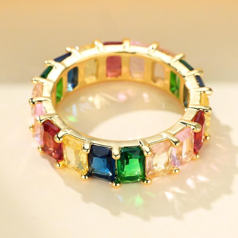 Rainbow Zircon Gemstone Ring Women's Stainless Steel Colourful Ring Size 6-10 - Silver-Multicolor-9 V528-LK67-WHITE-9-917302