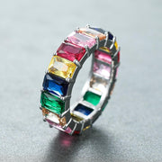 Rainbow Zircon Gemstone Ring Women's Stainless Steel Colourful Ring Size 6-10 - Silver-Multicolor-9 V528-LK67-WHITE-9-917302