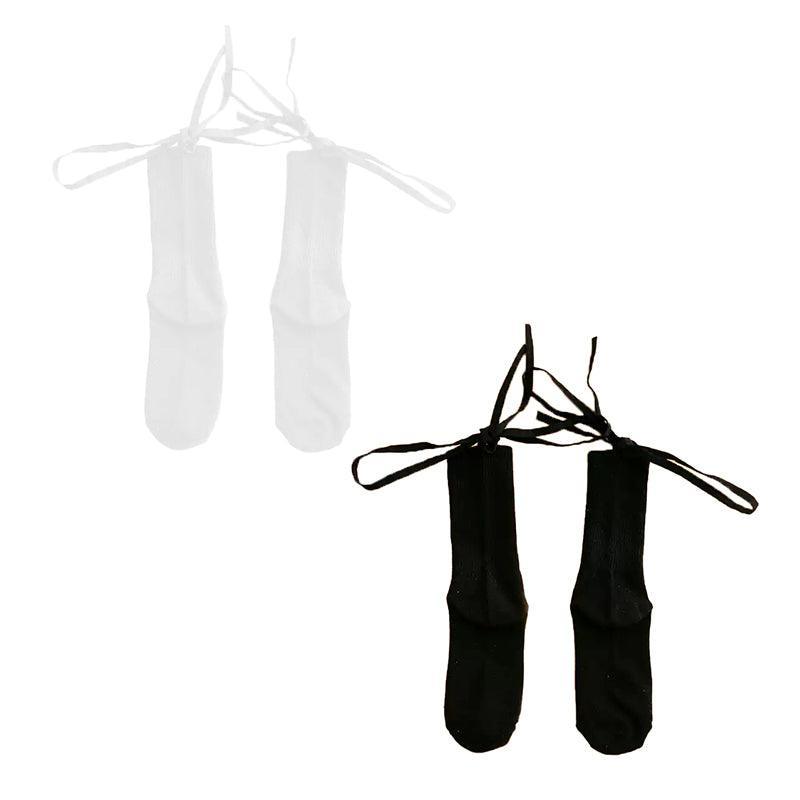 Cross-Tie Women Lolita Socks Bandage Stockings Korean Style Middle Tube Socks - Black+Black V528-LOLITASOCK-BLACKBLACK-749512