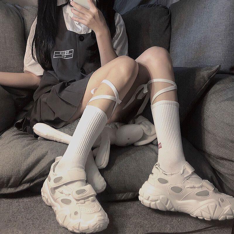 Cross-Tie Women Lolita Socks Bandage Stockings Korean Style Middle Tube Socks - Black+Black V528-LOLITASOCK-BLACKBLACK-749512